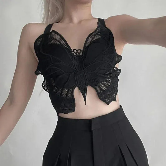 Butterfly Lace Corset Sleeveless Crop Top