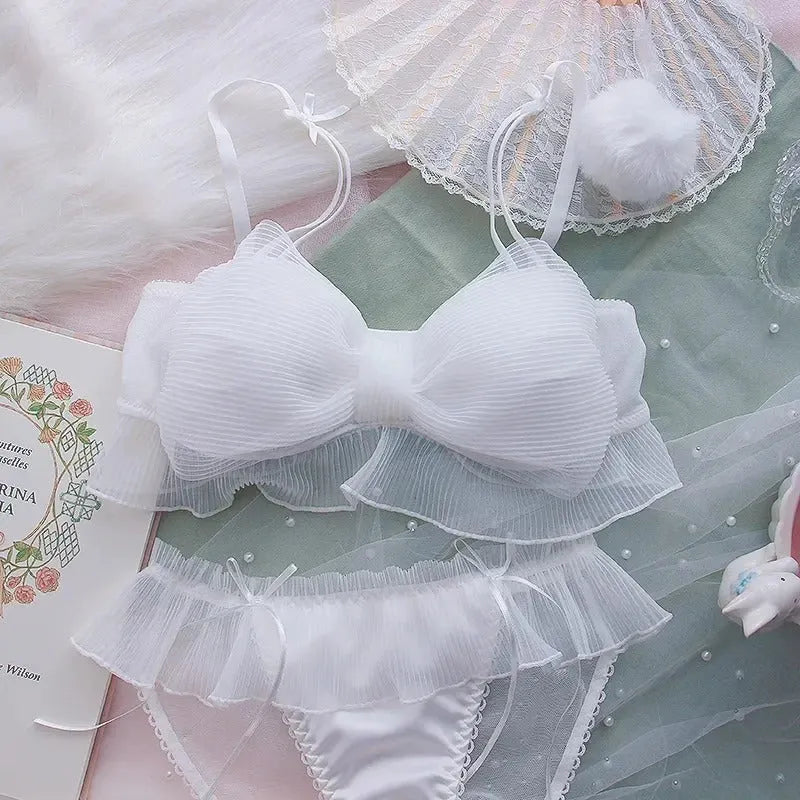 Cute Stylish Bow Style Padded Soft Bra Set