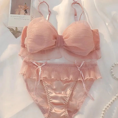 Cute Stylish Bow Style Padded Soft Bra Set